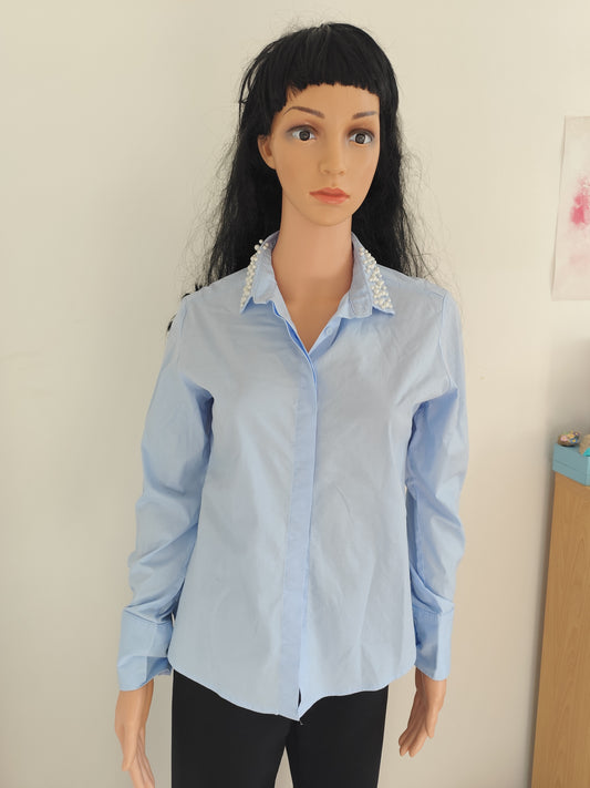 Chemise bleu ciel  Onado col perlé - Taille 38