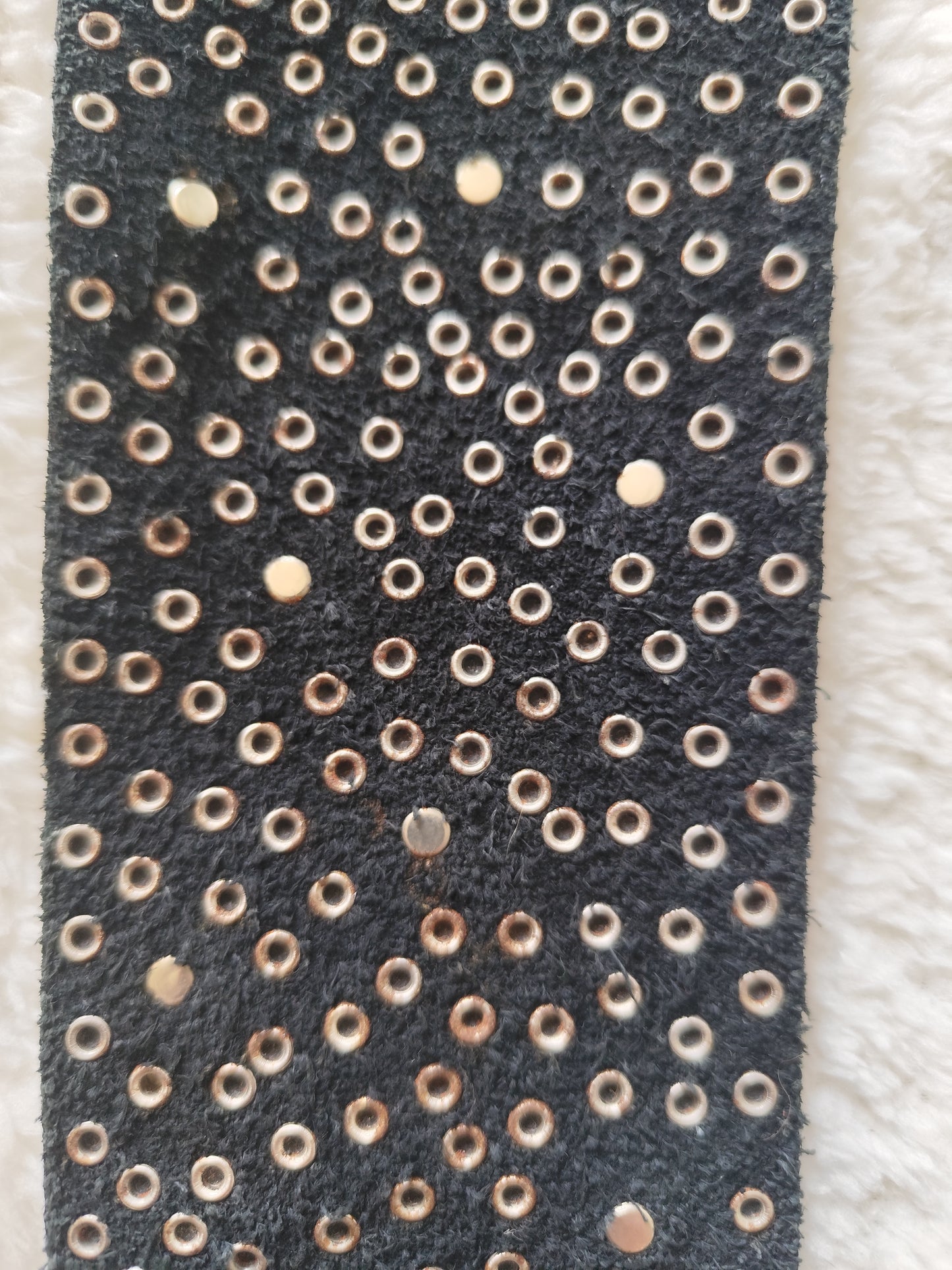 🖤 Ceinture large cuir cloutée & strass vintage 1985  – made in France - 90 cm