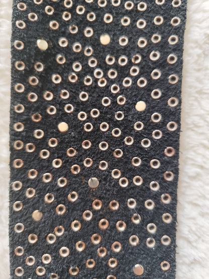 🖤 Ceinture large cuir cloutée & strass vintage 1985  – made in France - 90 cm