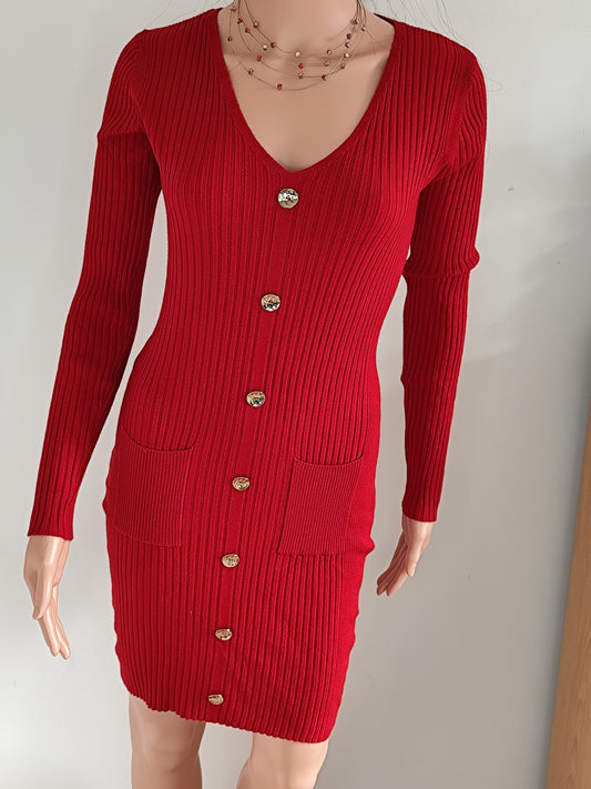Robe pull rouge à boutons – Elena Z - Taille 36