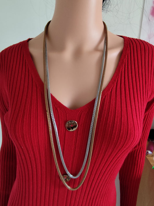 Collier chaînes argentée et dorée double rang – Chic minimaliste