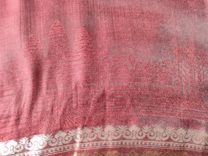 Étole en soie chatoyante avec tissu imprimé et brodé - 180 × 55 cm