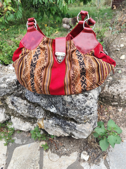 Sac Seau Adriano’s  rouge grand format –  cuir & tissage