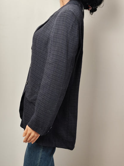 Veste blazer vintage longue à carreaux- 61%  laine – Un Jour Ailleurs – Taille 42