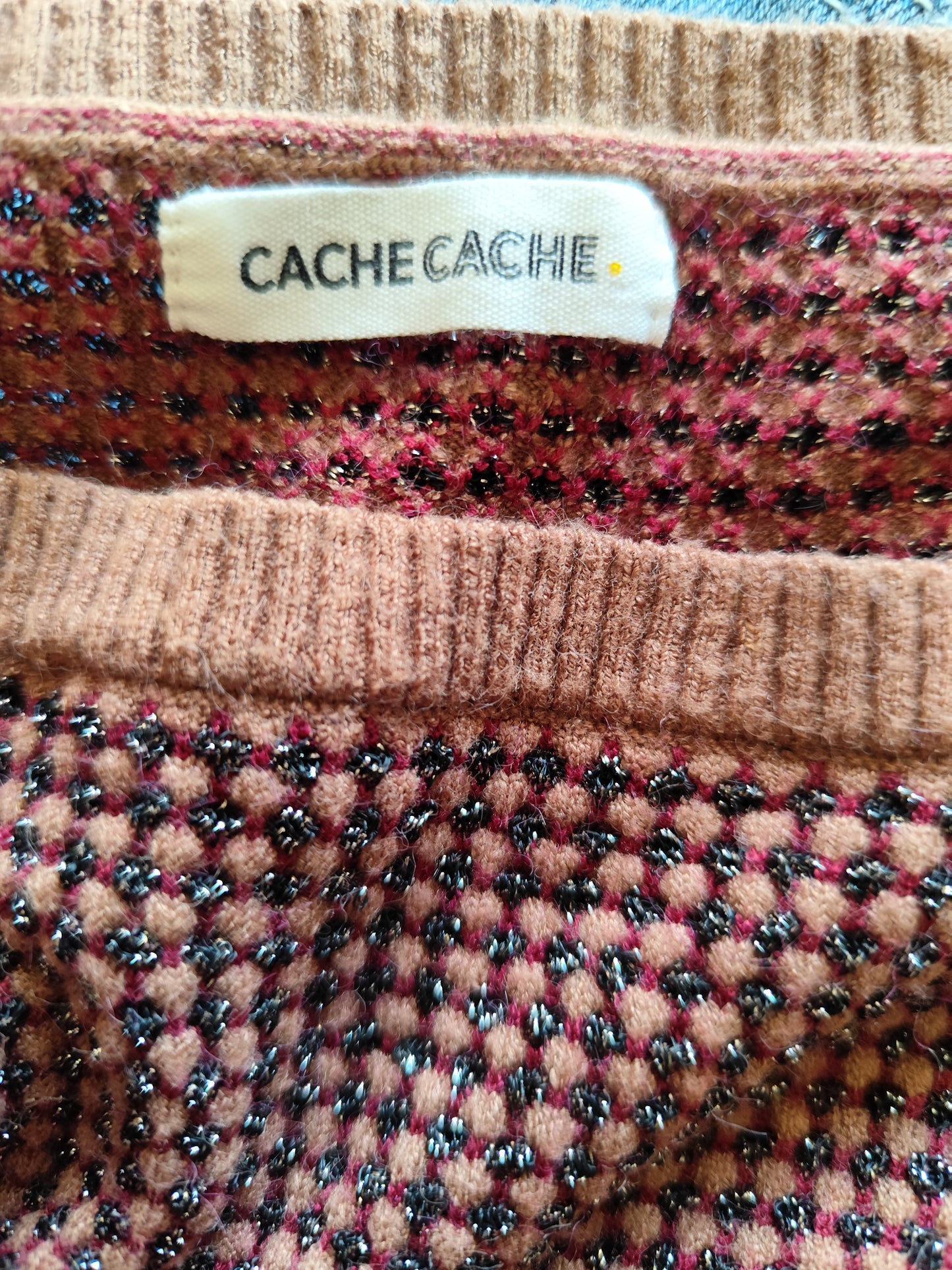 Pull fin texturé brun et argenté – Cache Cache – taille 36/38