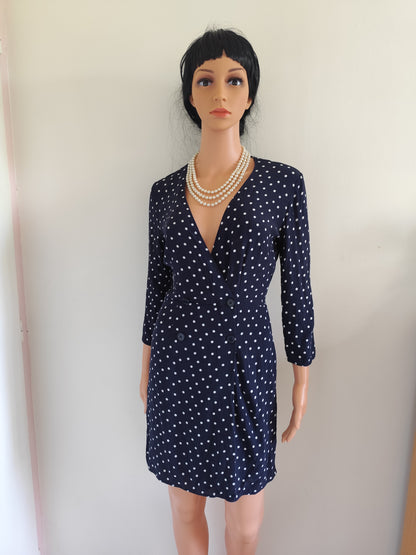 Robe fluide à pois bleu marine – style rétro-chic - Taille 36/S