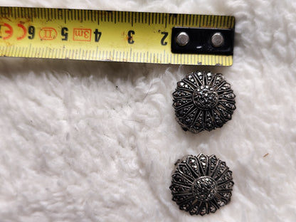 Clips d’oreilles vintage en argent massif 800/1000 – décor strass