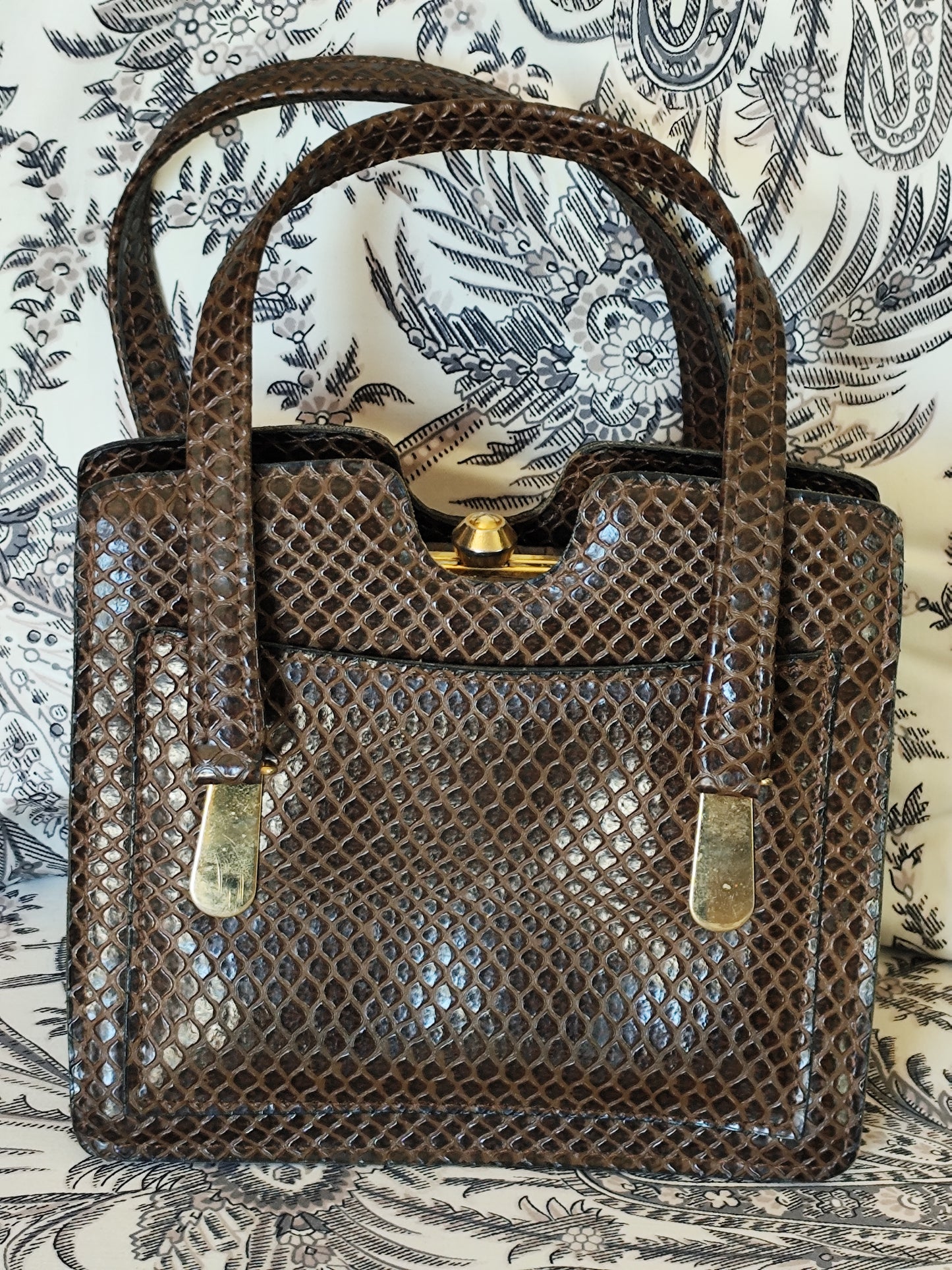 Petit sac à main vintage en cuir véritable façon python - ouverture docteur