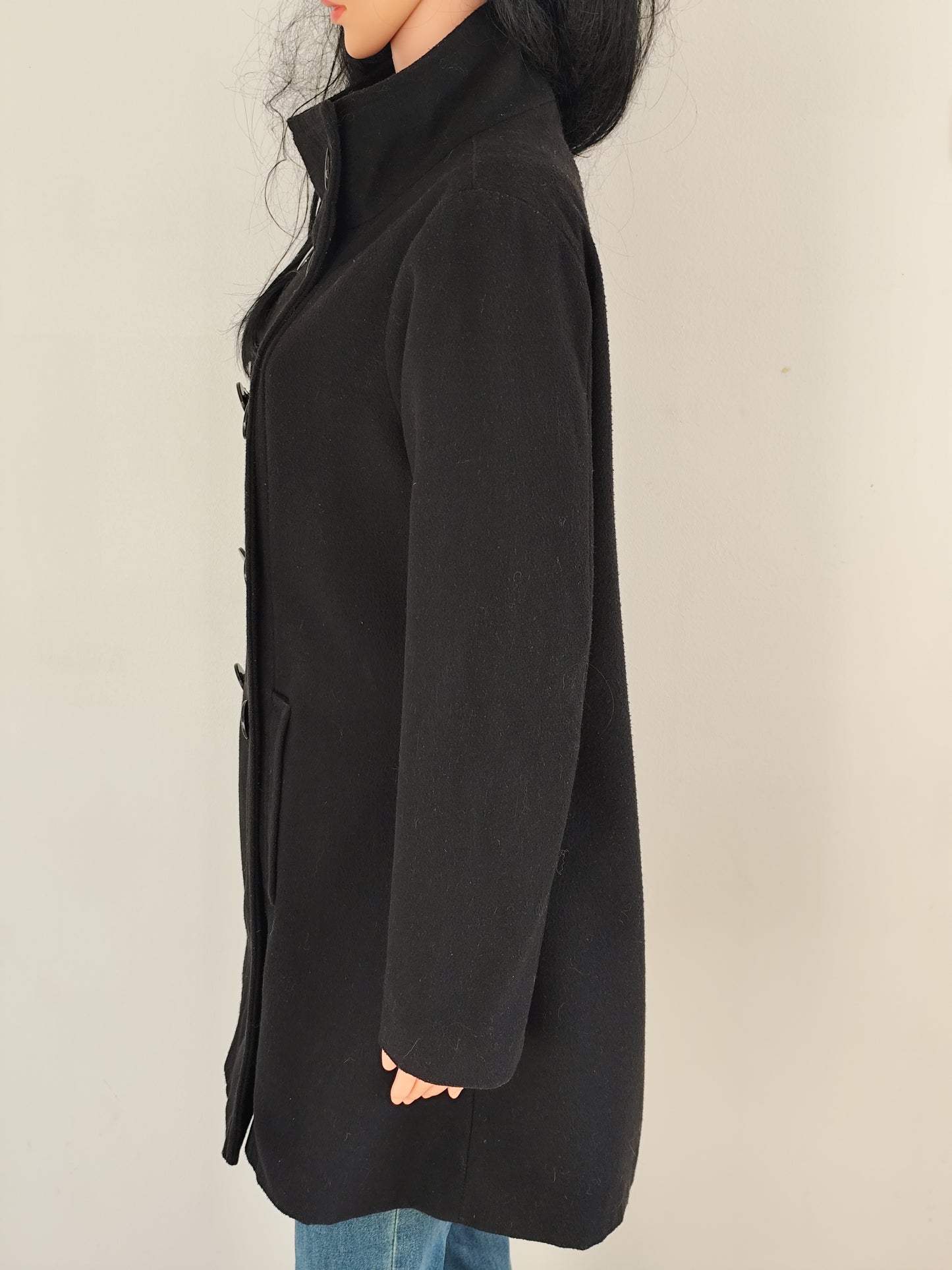 Manteau noir Bleu Bonheur col officier  - Taille 40