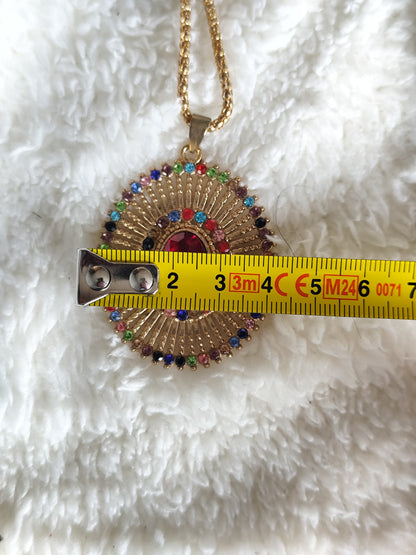Parure collier et boucles d'oreilles soleil bohème strass multicolores