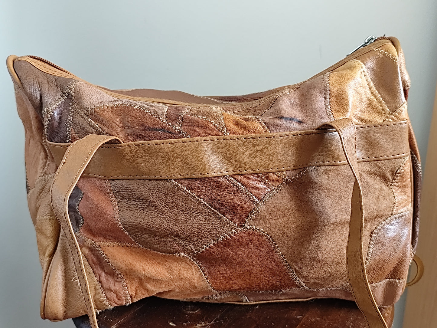 Sac camel en patchwork de cuir véritable - Vintage
