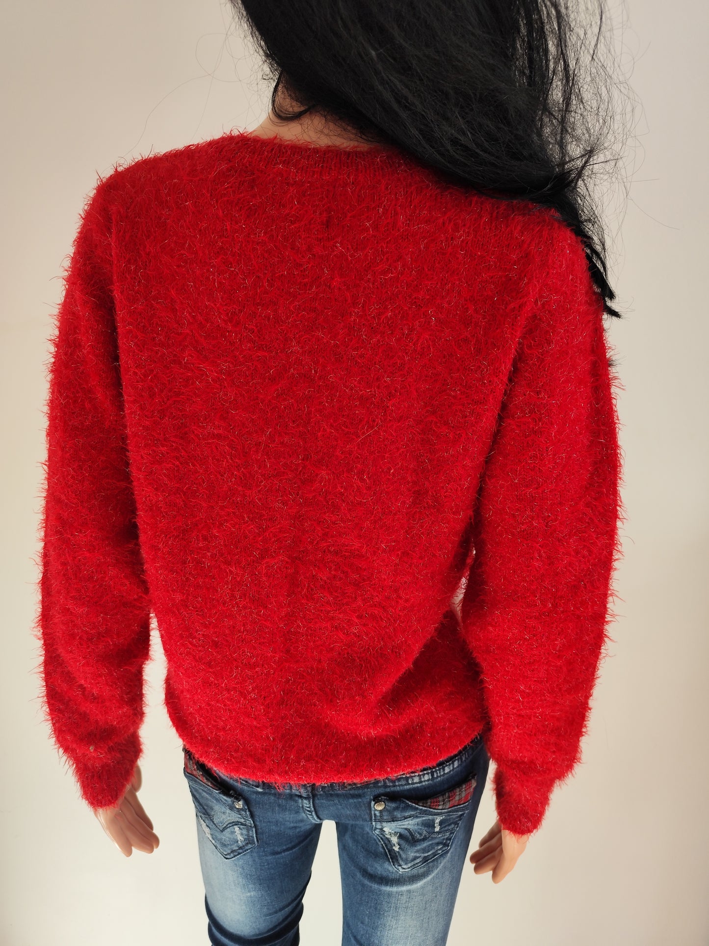 Pull de Noël rouge – pingouin & renne – T. 38/40