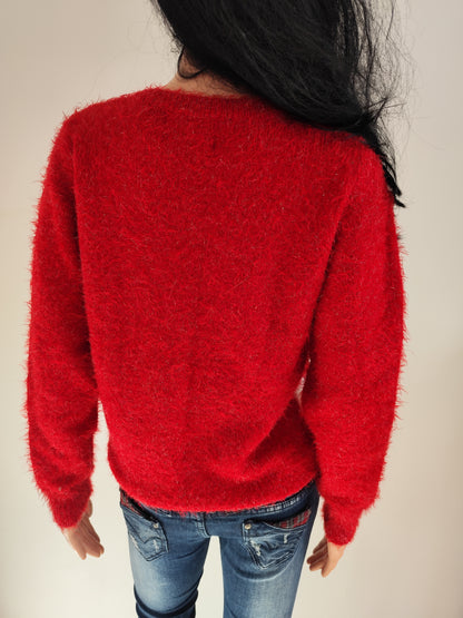 Pull de Noël rouge – pingouin & renne – T. 38/40