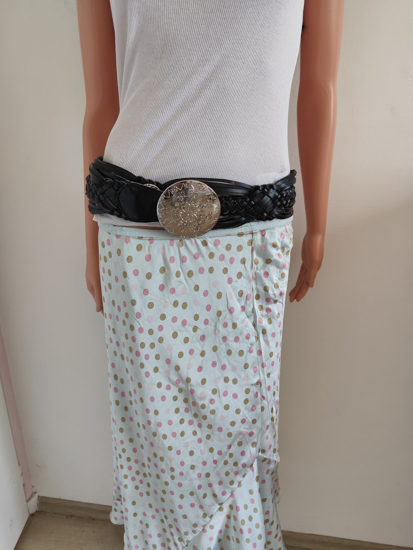 Ceinture noire tressée  boucle ronde gravée - 95 cm