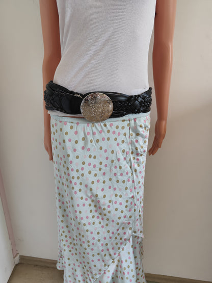 Ceinture noire tressée  boucle ronde gravée - 95 cm