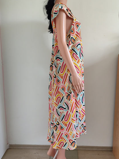 📸 Robe longue d'été à imprimé arc-en-ciel – Gold & Silver – TU