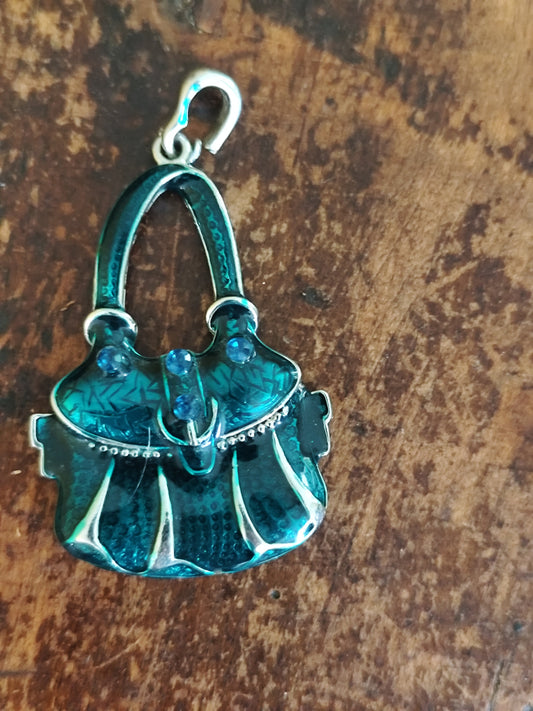 Pendentif charms fantaisie sac à main argenté et bleu