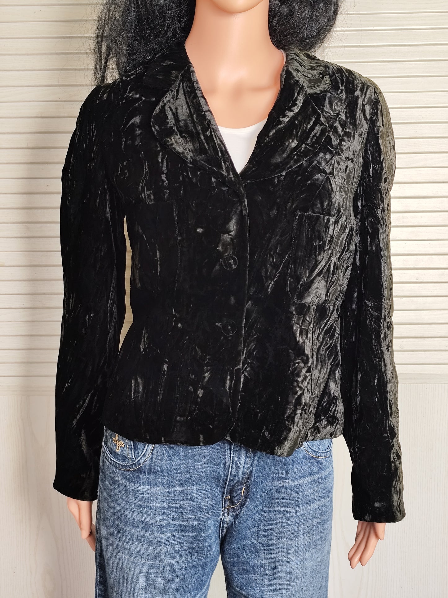 Veste vintage en velours frappé noir - Thérèse Baumaire - Taille 38