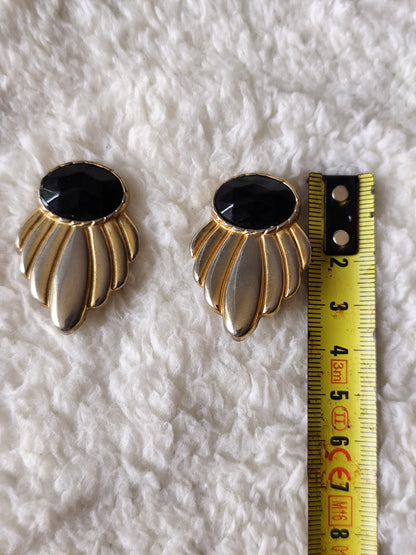 Boucles d’oreilles vintage dorées et noires – années 80/90