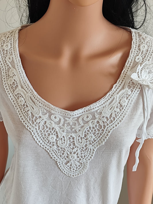 🤍 Haut Blanc Anne Weyburn –  Dentelle & Finitions Bohèmes - Taille 38/40