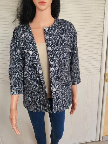 Veste mi saison Monsoon à motif graphique bleu et blanc - Taille 38
