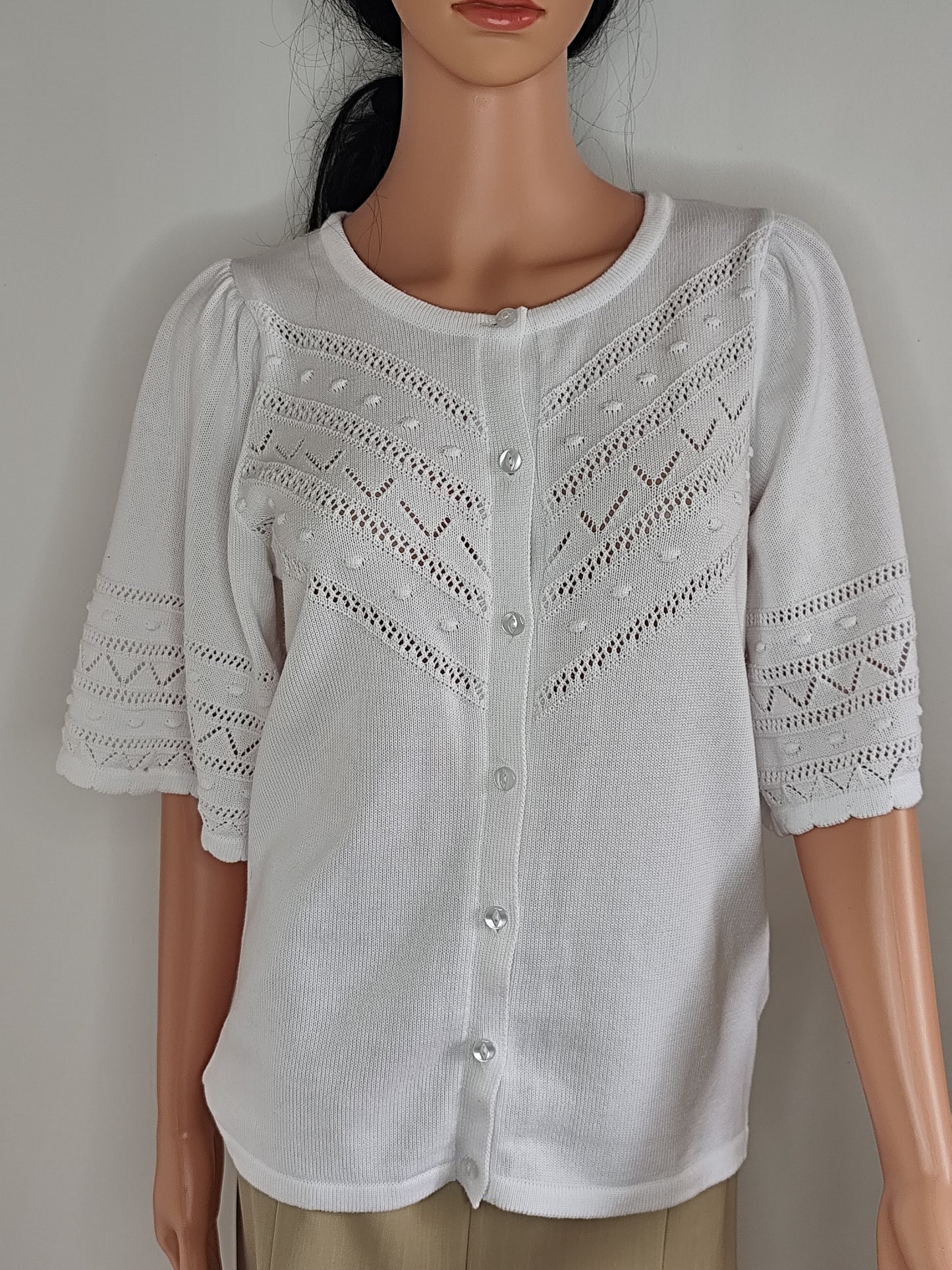 ✨ Cardigan Ajourné Afibel – Blanc Élégant – Taille 38/40