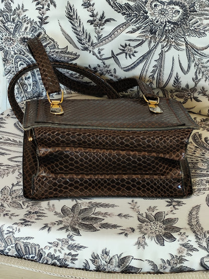 Petit sac à main vintage en cuir véritable façon python - ouverture docteur