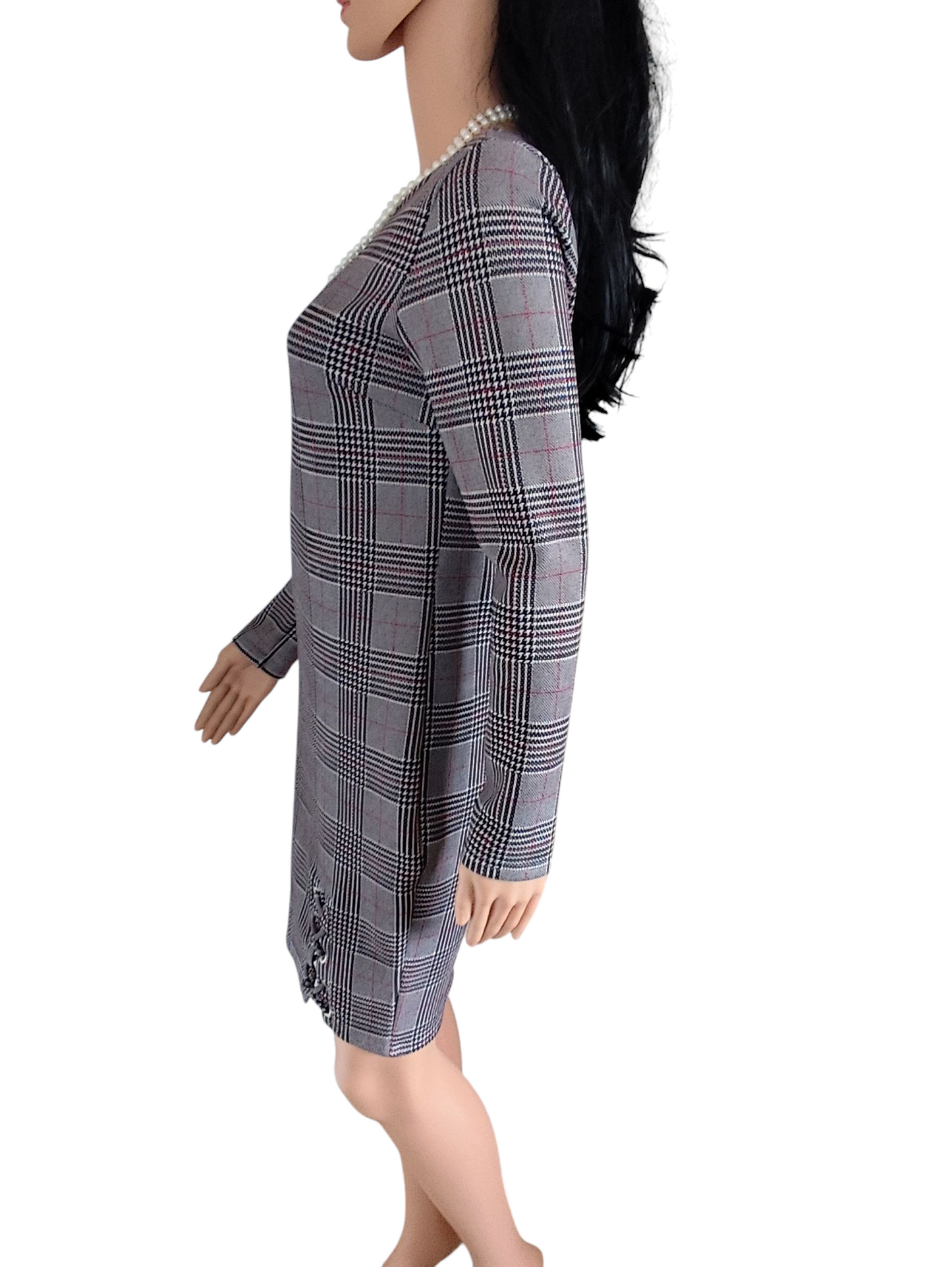 Robe Prince-de-Galles avec Détails Lacets – Élégance Vintage et Tendance Y2K - Taille 36/38