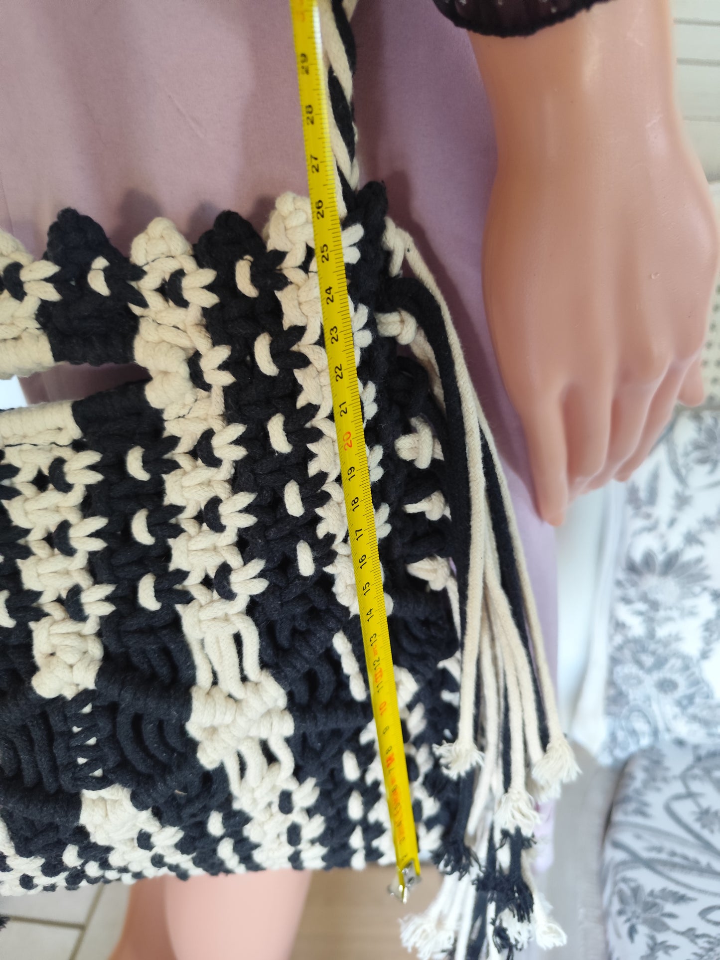 Sac bandoulière & main en macramé bicolore Noir & Écru - Collection Pimkie