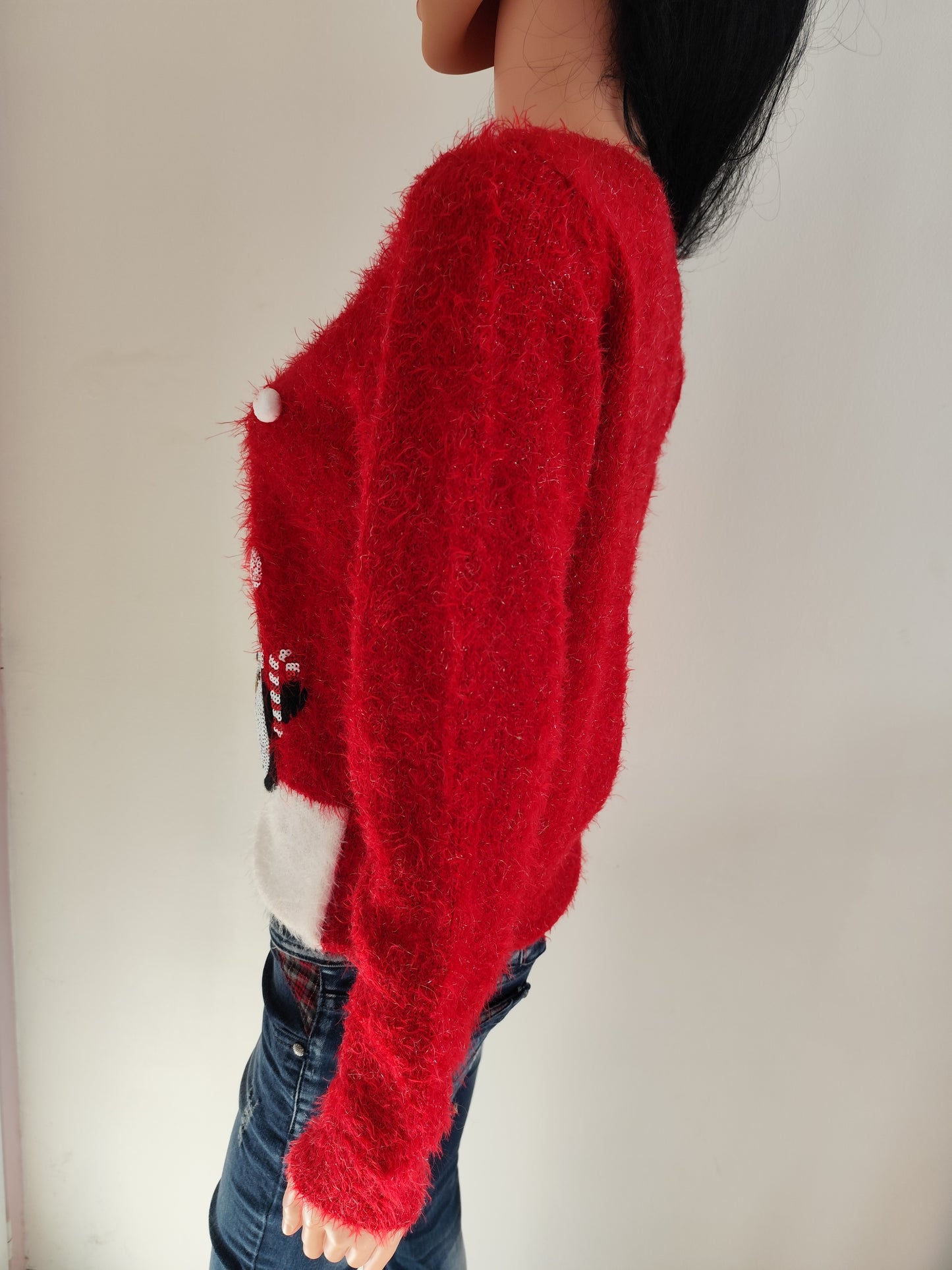 Pull de Noël rouge – pingouin & renne – T. 38/40