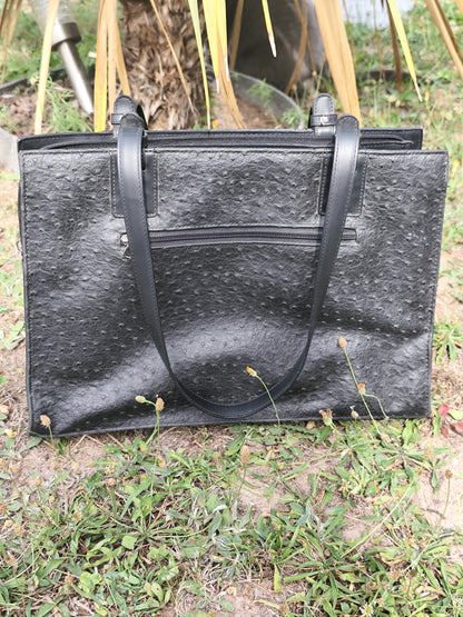 Sac porte-documents noir effet peau d’autruche – 37 x 26 x 11 cm