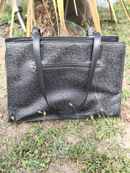 Sac porte-documents noir effet peau d’autruche – 37 x 26 x 11 cm
