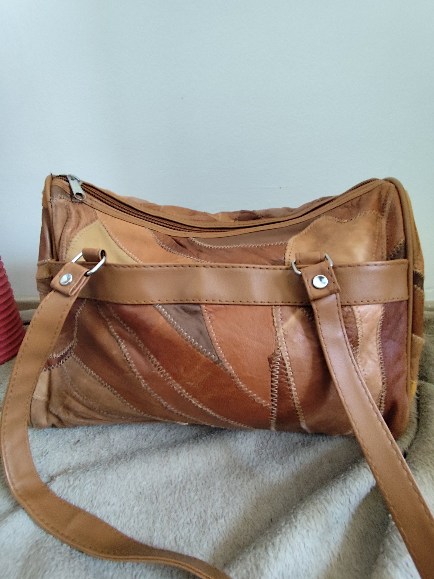 Sac camel en patchwork de cuir véritable - Vintage