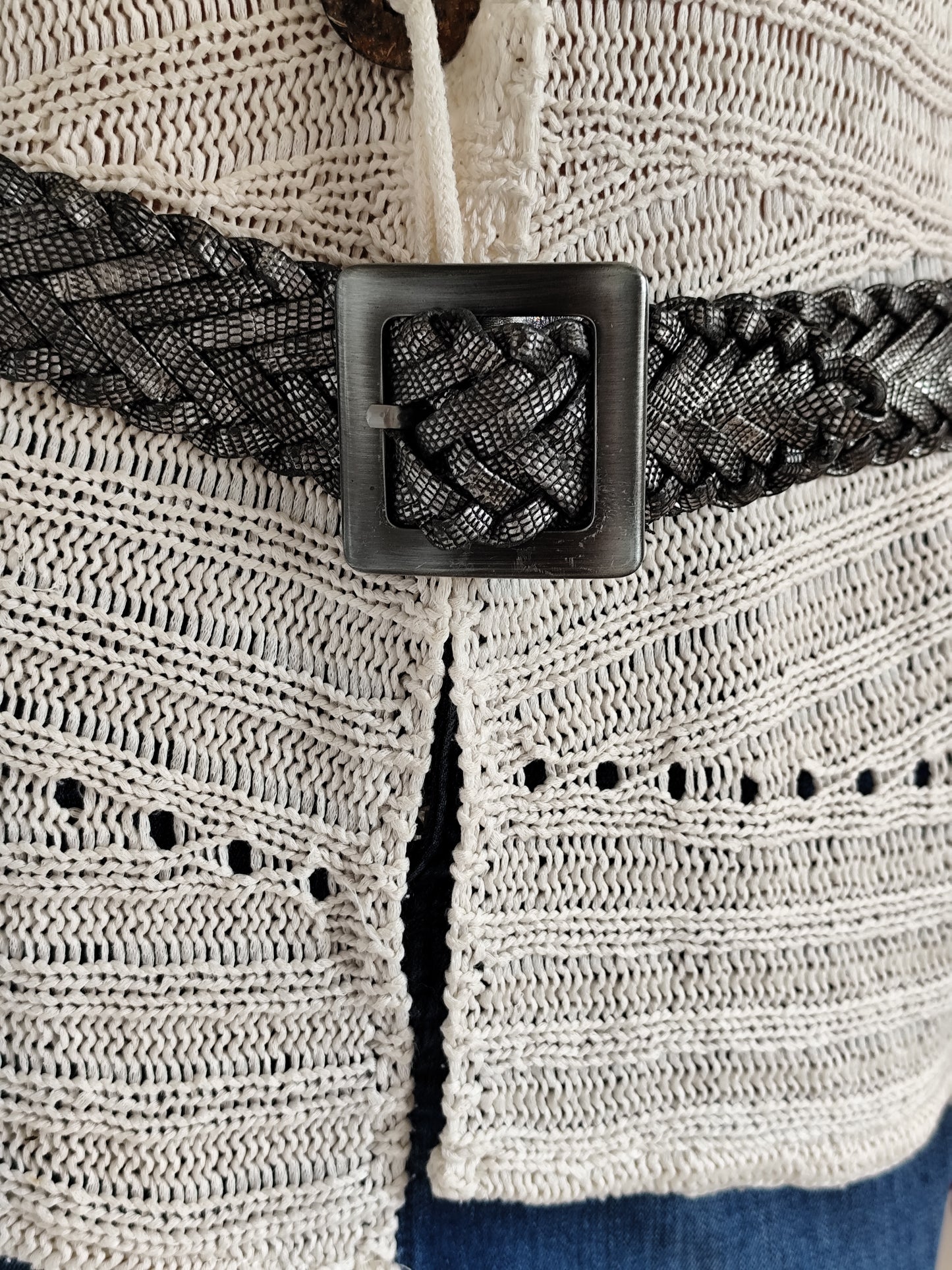 Ceinture Tressée Argentée Bohème – 90 cm