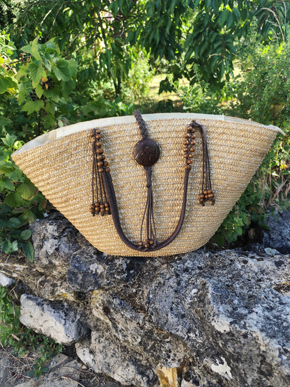 Sac panier avec perles en fibres naturelles