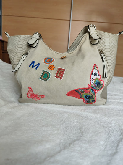 Sac cabas blanc écru à motifs colorés – Esprit bohème chic