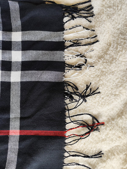 Écharpe motif tartan noir, rouge et blanc - 196 x 66 cm