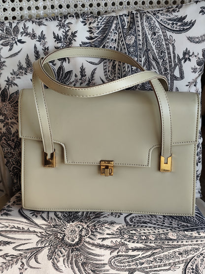 Sac à main vintage en cuir crème forme trapèze