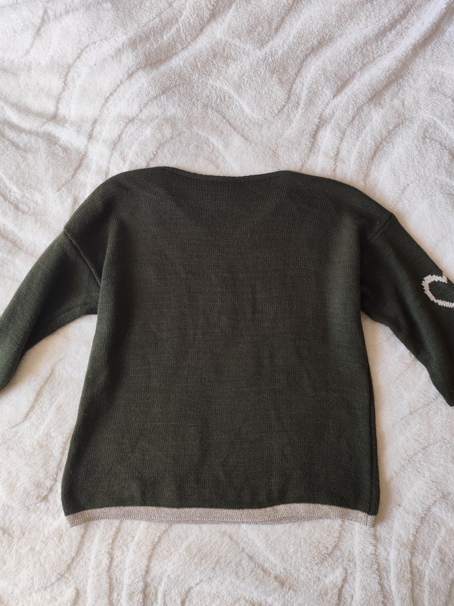 Pull kaki à cœurs – Made in Italy – Taille oversize 42 au 48