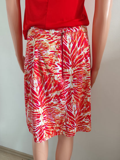 Jupe droite imprimée rouge & corail – La Fiancée du Mékong – T. L/40