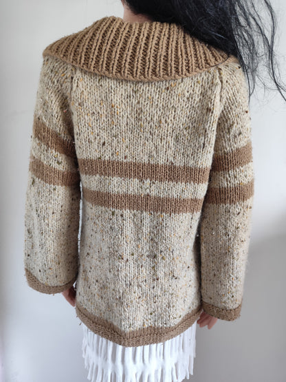 Gilet épais tricoté main - marron et beige chiné – Taille 40/42