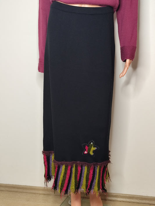 Jupe en laine longue noire à franges  Olivier Philips - taille 38/40