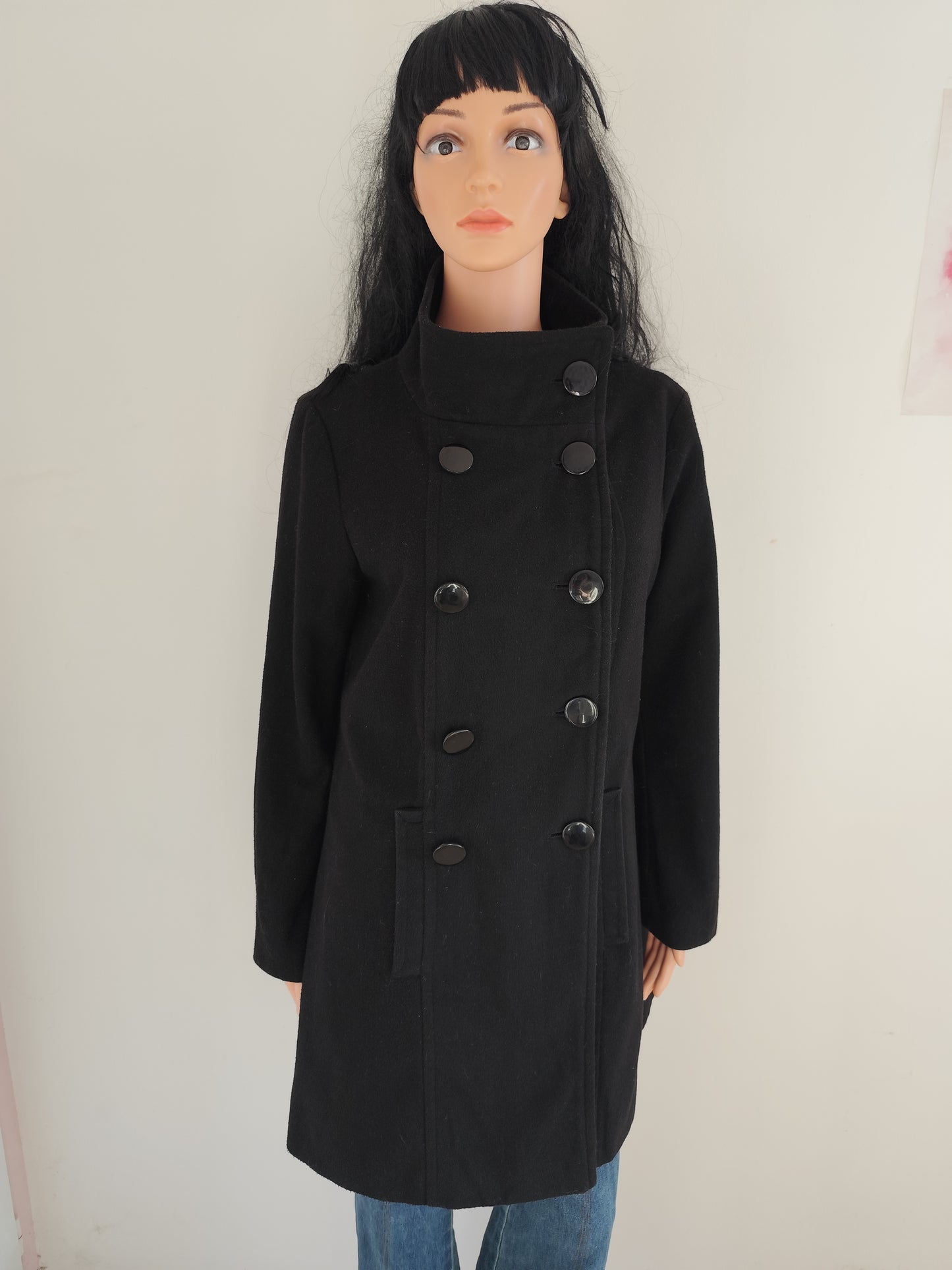 Manteau noir Bleu Bonheur col officier  - Taille 40