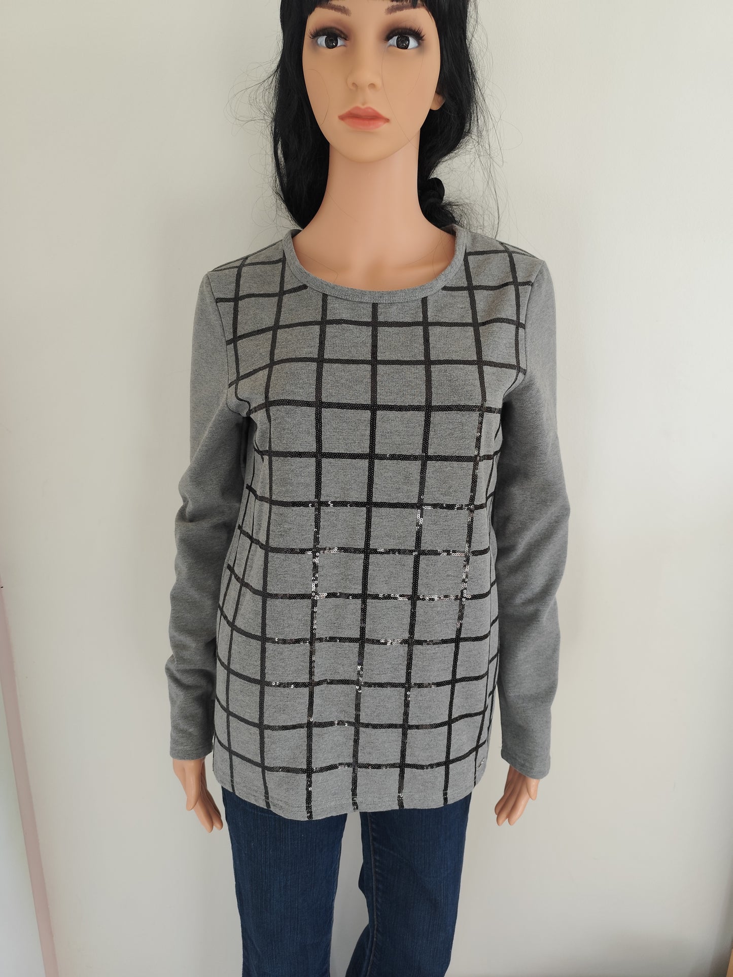 🖤 Pull Sweat Gris à Carreaux La City – Élégance et Confort au Quotidien - Taille 38/40