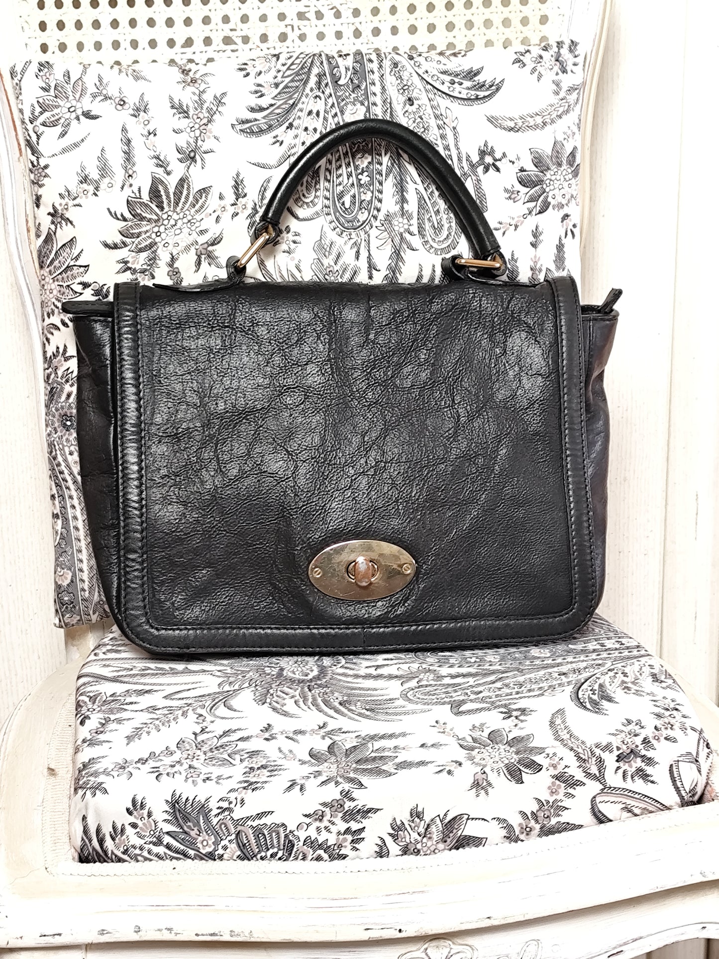 Sac cartable noir en cuir – Minelli – 36x20x10 cm