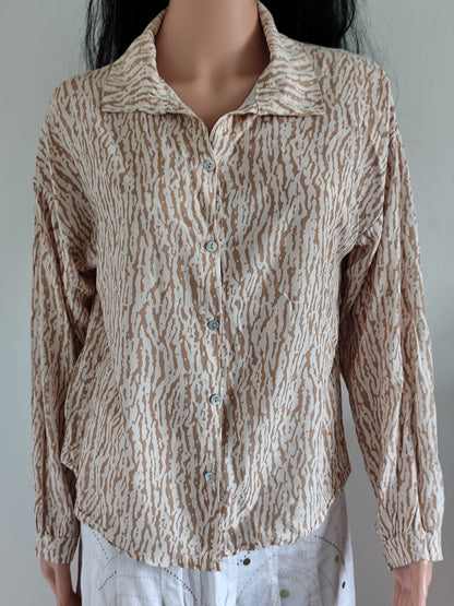 Chemise vintage beige imprimé abstrait –  Taille estimée 38/40