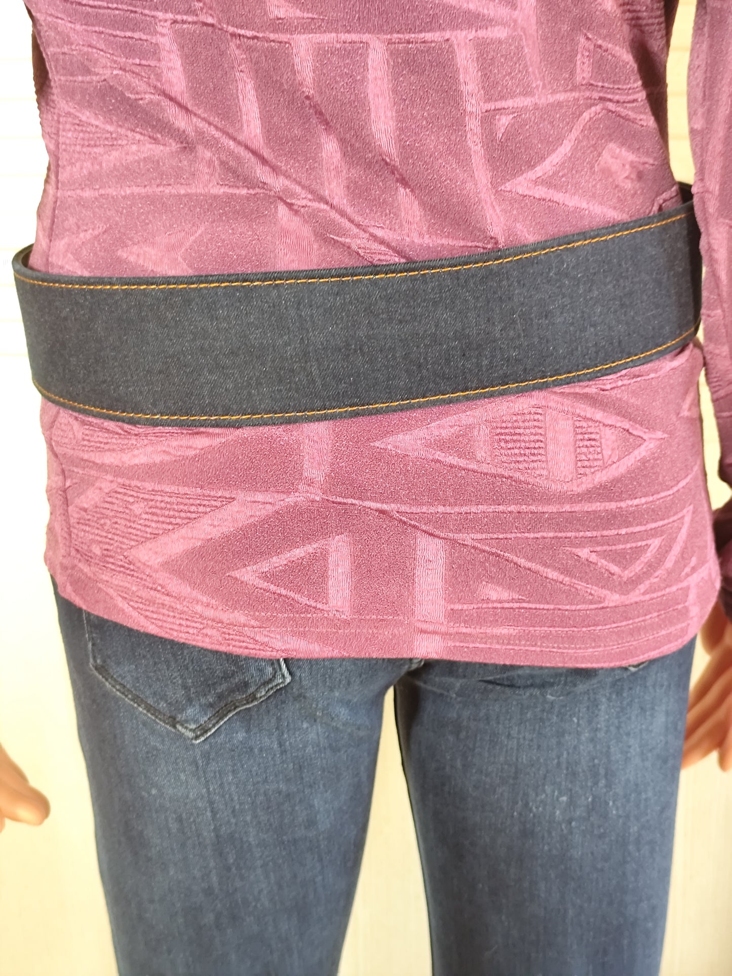 Ceinture large bi-matière denim bleu foncé – Longueur 100 cm