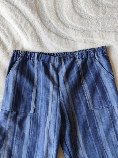 Ensemble vintage denim deux pièces à rayures bleu – Made in France – T. 44