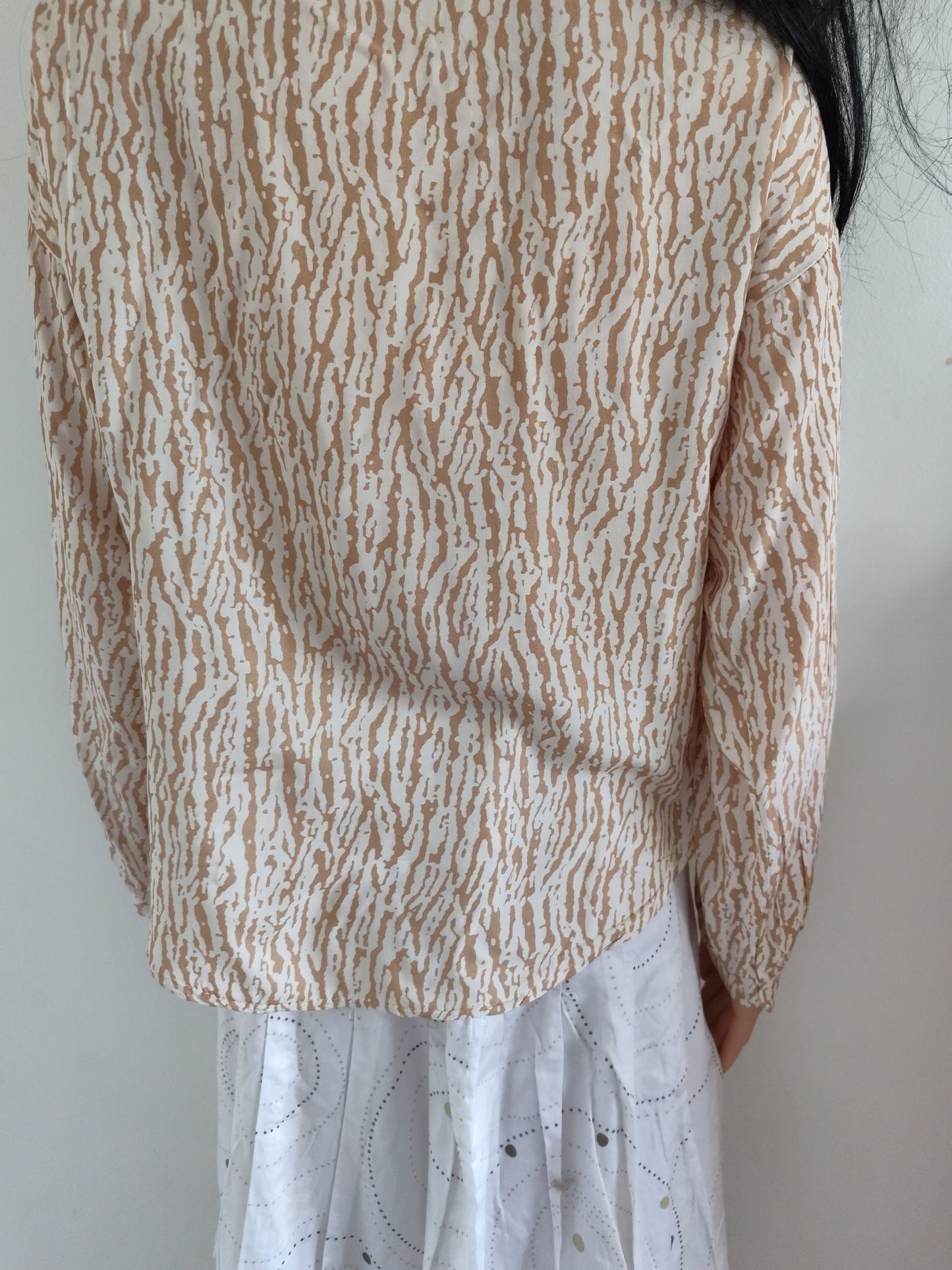 Chemise vintage beige imprimé abstrait –  Taille estimée 38/40