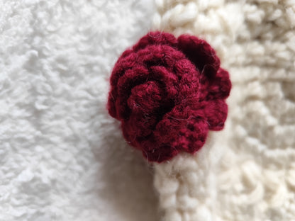 Béret crochet vintage écru et bordeaux - Taille unique